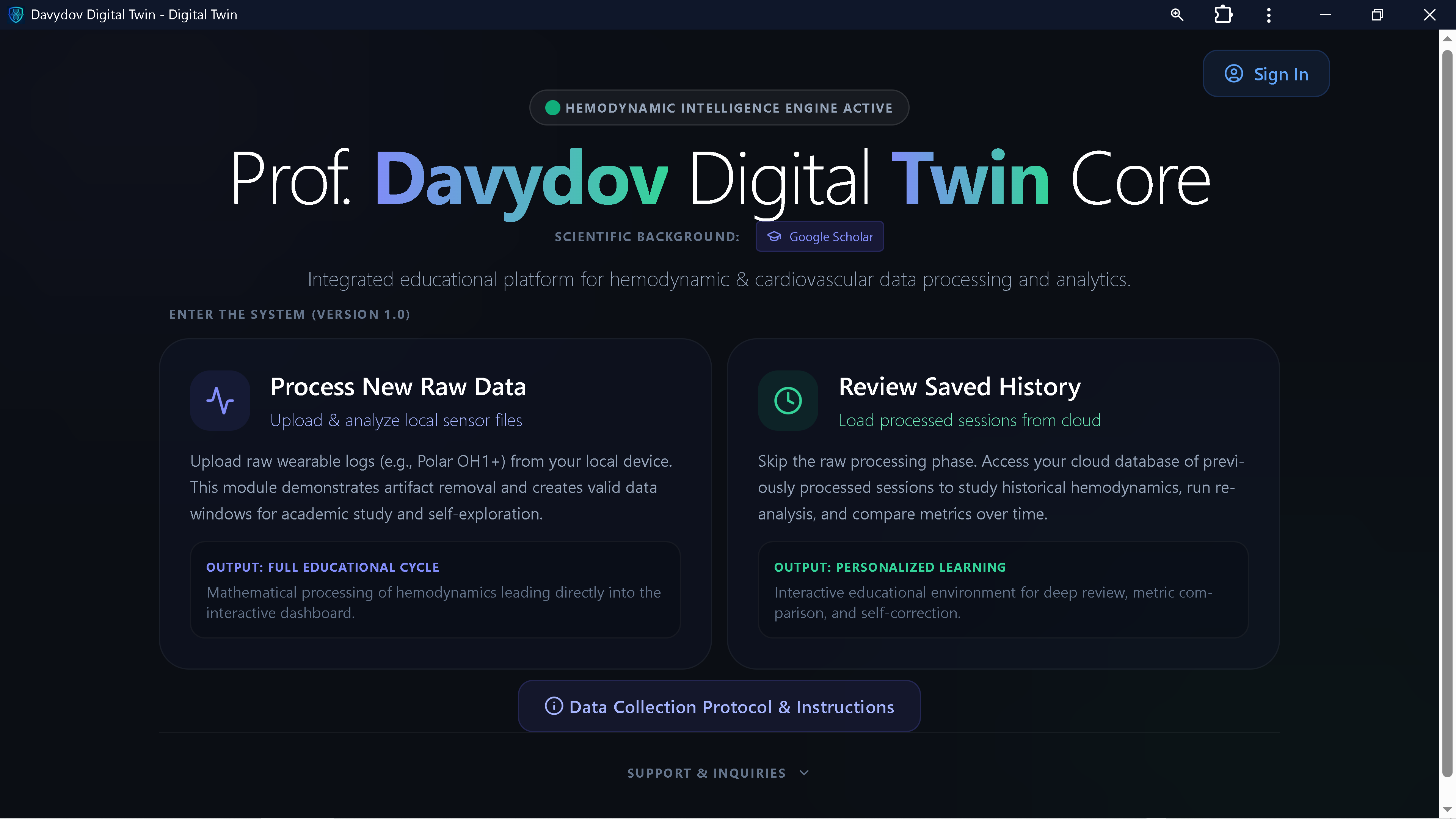 SaluTests Digital Twin platform desktop dashboard